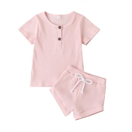 

Baby Girls Boys Knitted Solid Color Short Sleeve T-Shirt Tops Shorts