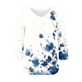 thumbnail image 4 of Ounisa T-Shirts à Manches 3/4 pour Femmes Col en V Manches Raglan Chandail Imprimé Décontracté Tendance Printemps Été Mode Hauts P-2TG, 4 of 6