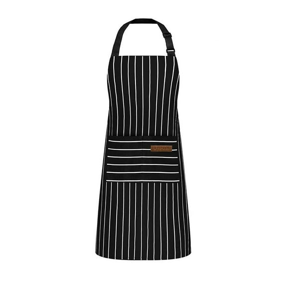 Kitchen Apron Adjustable Bib Apron with Pockets Classic Striped Design Comfortable Fabric for Cooking Baking and Cleaning,cooking apron,1PC,Black