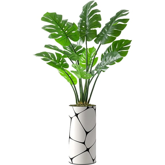 Artificial Tree in Geometric Pattern Planter, Fake Monstera Silk Tree for Indoor and Outdoor Home Decoration - 56" Overall Tall (Plant Pot Plus Tree)