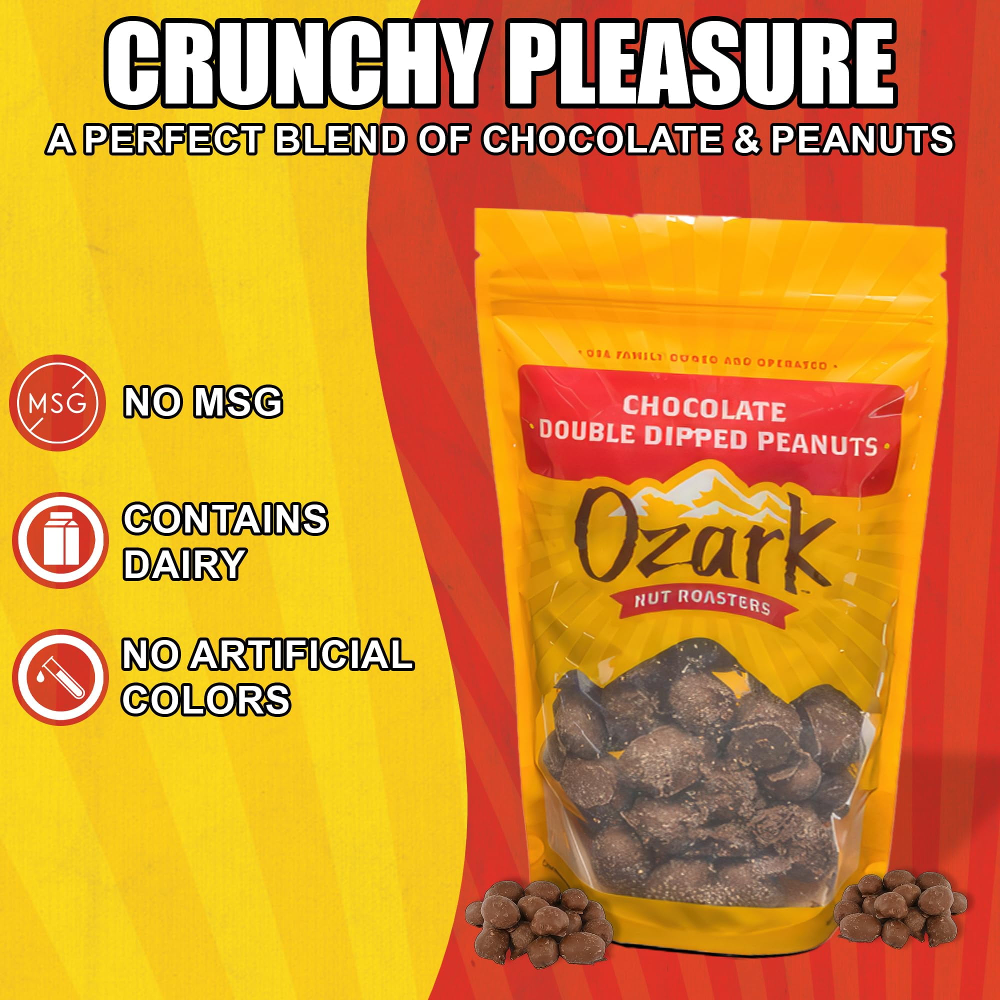 OZARK NUT ROASTERS, Double SBF3&nbsp;Dipped Chocolate Peanuts, Flavored Snack Nuts, World-Class Gourmet Candied Peanuts, Resealable Pack (16 oz)