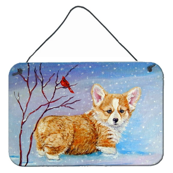 Carolines Treasures 7327DS812 Corgi Pup Snow Cardinal Wall or Door Hanging Prints 8x12 multicolor