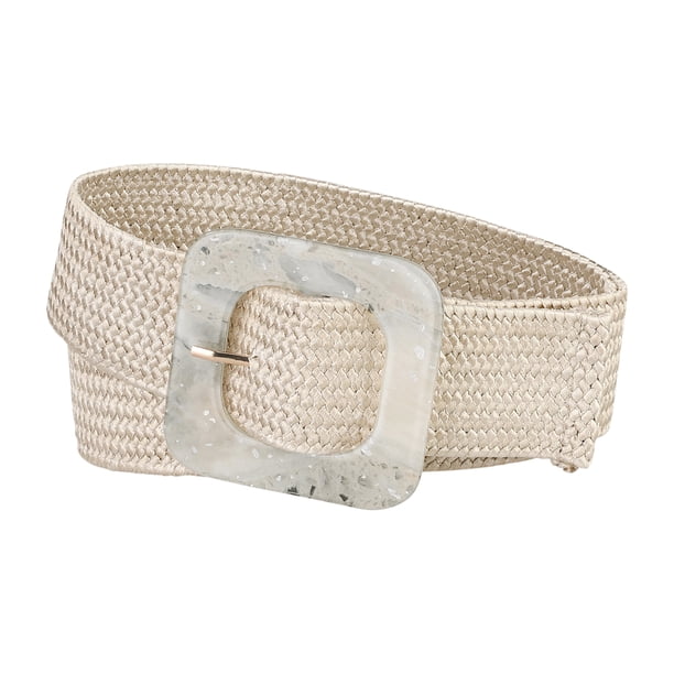 Cinturón ancho elástico trenzado para mujeres INSPIRE CHIC con hebilla cuadrada color beige