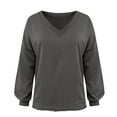 thumbnail image 5 of EchfiProm V-Neck Women Sweatshirts Winter Gray Pullover Loose Solid Color Long Sleeve Oversized Tops Sweatshirt, 5 of 5