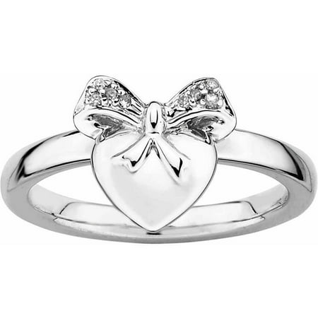 Sterling Silver Stackable Expressions Heart with Bow Diamond Ring