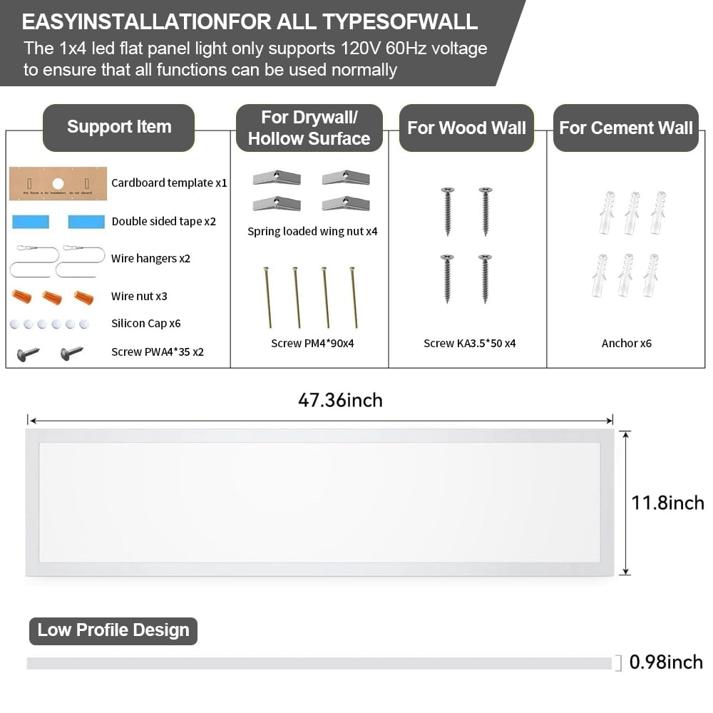 6PACK Indoor 1x4 LED Flat Panel Light Surface Mount LED Ceiling Light Kitchen Lights Ceiling Flush Mount for Garage/Basement/Laundry Lighting