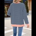 thumbnail image 4 of Sudadera Oversize para Mujer, Verano 2025, Cuello Redondo, Rayas, Larga, Aberturas Laterales, Sudaderas con Capucha Y2K Azul y Gris L, 4 of 10