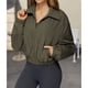 thumbnail image 4 of Chaqueta Corta Holgada para Mujer, con Cremallera, Cortavientos, Cálida, Ideal para Deportes Al Aire Libre y Correr Verde Oscuro L, 4 of 7