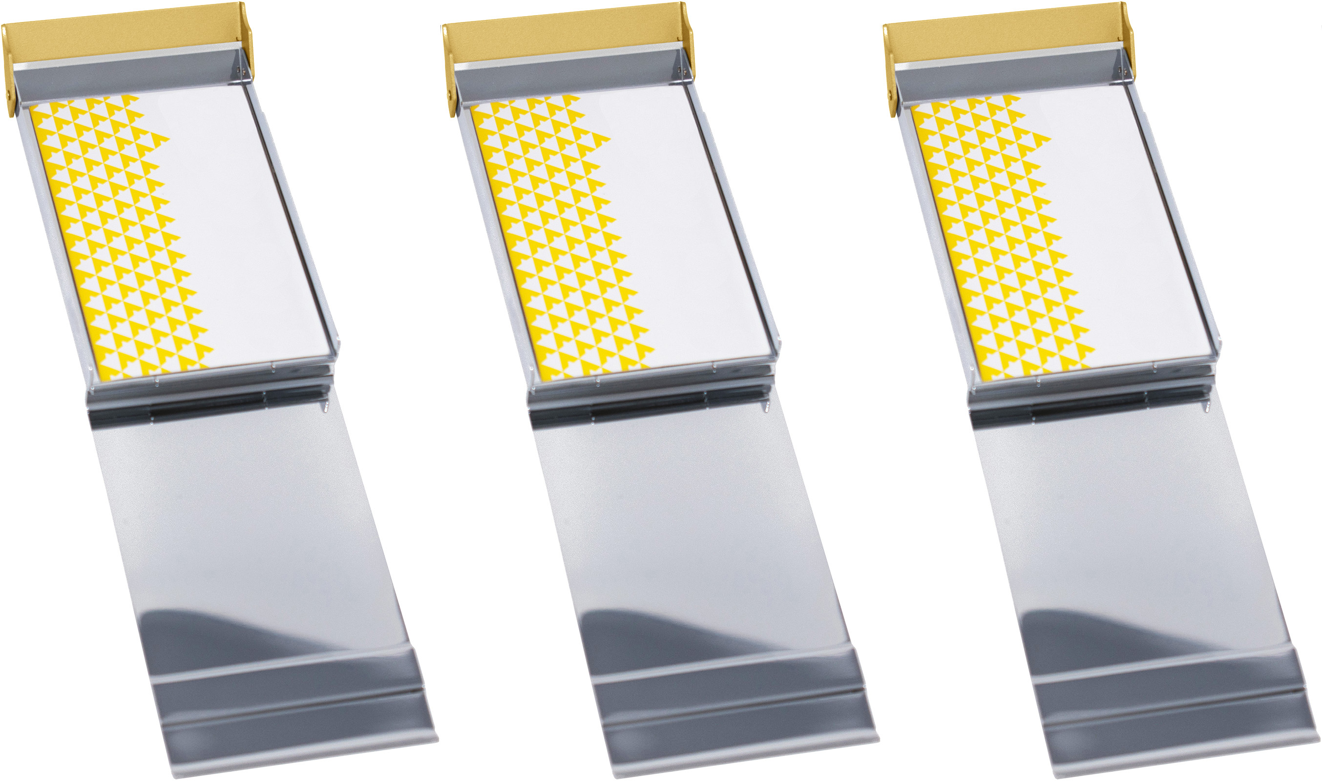 Set of 3 Brushed Metal Business Card Case Holders With Bar Closure Mechanism (Vertical, Silver Gold)