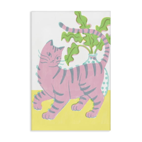 Stupell Industries Bohemian Pink Cat & House Plant Canvas Art, 16 x 24, by Hannah Moren