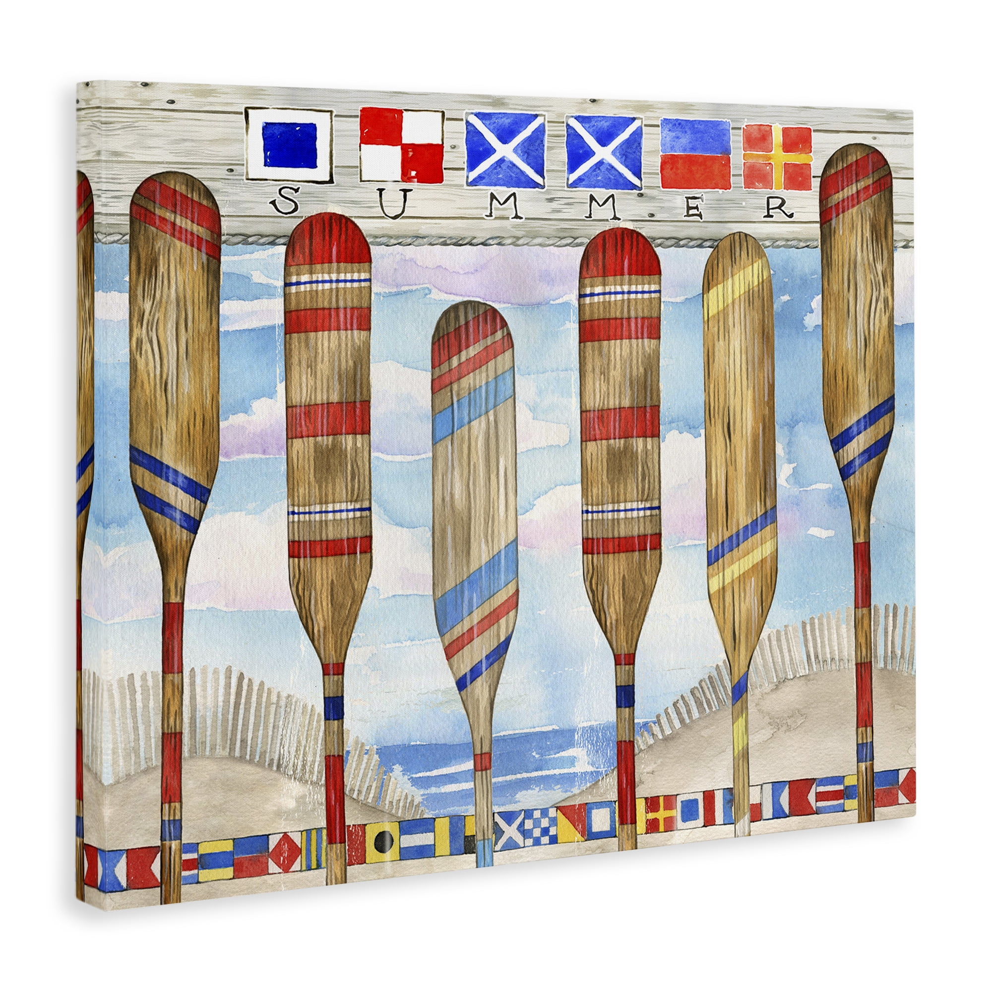 Stupell Industries Nautical Flags & Paddles Nautical & Beach Painting Wrapped Canvas Art Print Wall Art, 40 x 30