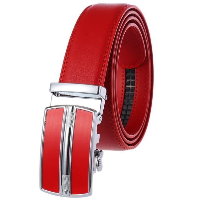Guardurnaity Cinturones de hombre Hebilla automática Cuero Banda de cintura ajustable Festival Boda Pantalones vaqueros Pantalones Cintura Correa Cinturones Rojo