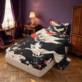 thumbnail image 2 of Homewish Chic Crane Twin Sheets, Japanese Cherry Blossoms Bedding, Black Beige Red, 3-Piece, 1 Flat Sheet, 1 Fitted Sheet and 1 Pillowcase, 2 of 6