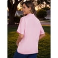 thumbnail image 4 of DARING DIVA Women's Maternity Button Down Collared Short Sleeve Satin Tops S Pink, 4 of 7