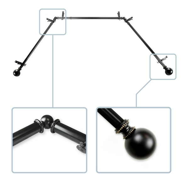 Hedwig 13/16" Bay Window curtain rod 20"-36", 38"-72" - Cocoa,(ABay-83-7)