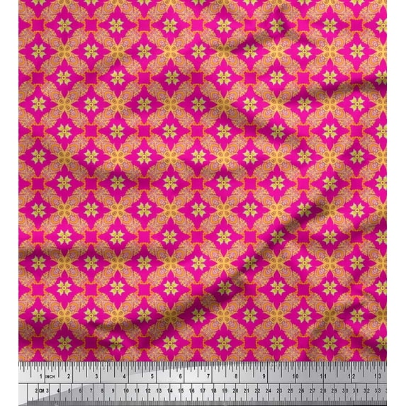 Soimoi Velvet Fabric Check & Moroccan Ethnic Print Fabric by the Yard 58 Inch Wide
