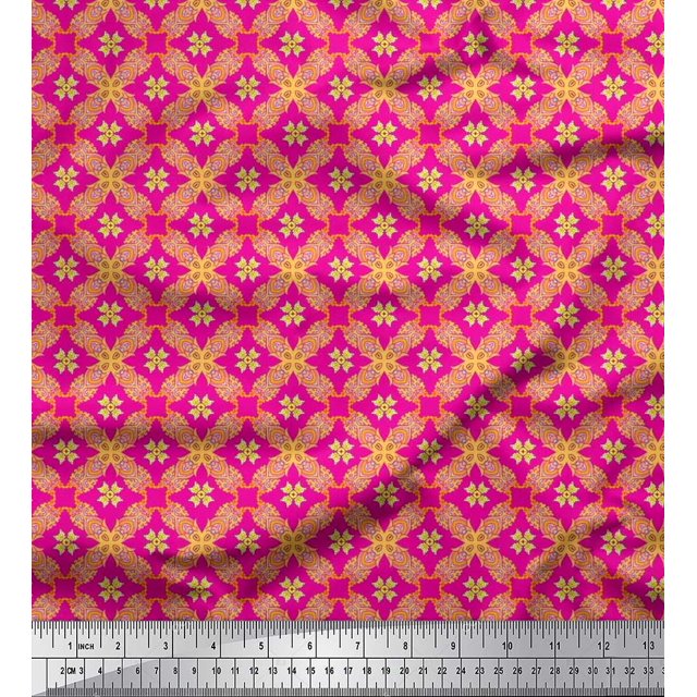 Soimoi Satin Silk Fabric Check & Moroccan Ethnic Print Fabric by the Yard 42 Inch Wide