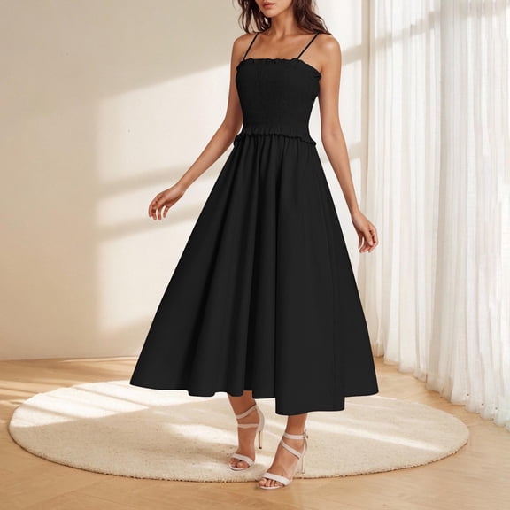 Njagoc3 Womens Strapless A - Line Midi Dress, Solid Color for Summer Evening & Party Events