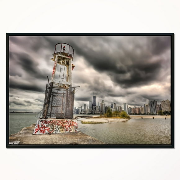 Oneida Design Art Lake Michigan Navigation Light Framed Canvas Art Print