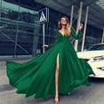 thumbnail image 3 of zuwimk Dresses,Women's Deep V Neck Long Sleeve Vintage Plus Size Bridesmaid Formal Maxi Dress Green,M, 3 of 5