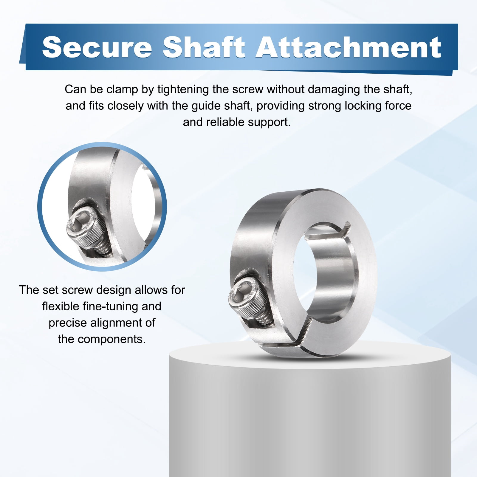 Uxcell 2Pcs Single Split Shaft Collars, 25mm Bore 304 Stainless Steel One-Piece Clamping Collar 45mm OD 15mm Thick Locking Clamp with Set Screw for Industry Machine Tools, Silver