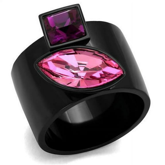 Alamode TK2484-9 Women IP Black Stainless Steel Ring with Top Grade Crystal in Rose - Size 9