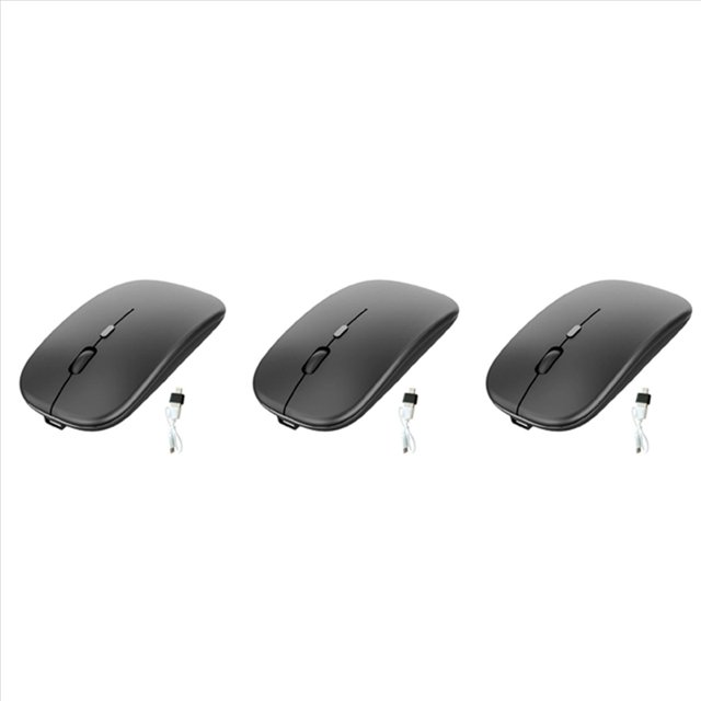 3X Ratón Inalámbrico Recargable, Ratón ÓPtico Ultra Silencioso de 2,4 G Con Receptor USB Y Tipo C, para Ordenador Portátil, (Negro)
