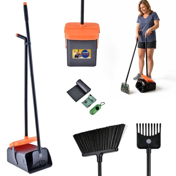 Glee Max Dog Pooper Scooper with Swivel Bin&46" Long Adjustable Handle Rake Scoop, Dogs of All Sizes, Black and Orange, Made from Metal and Plastic