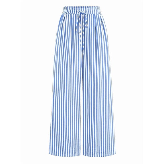 Womens Pants Elastic Waist Light-Weight Palazzo Pants for Women Casual Lounge Wide Leg Pants Woman Blue M