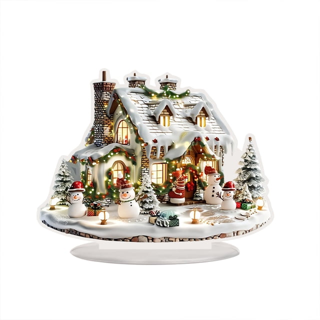 Accesorios para coche, Electrónica para coche, Regalos para coche, Casa de acrílico invernal con muñeco de nieve y árbol de Navidad, adorno de acrílico, casa de acrílico