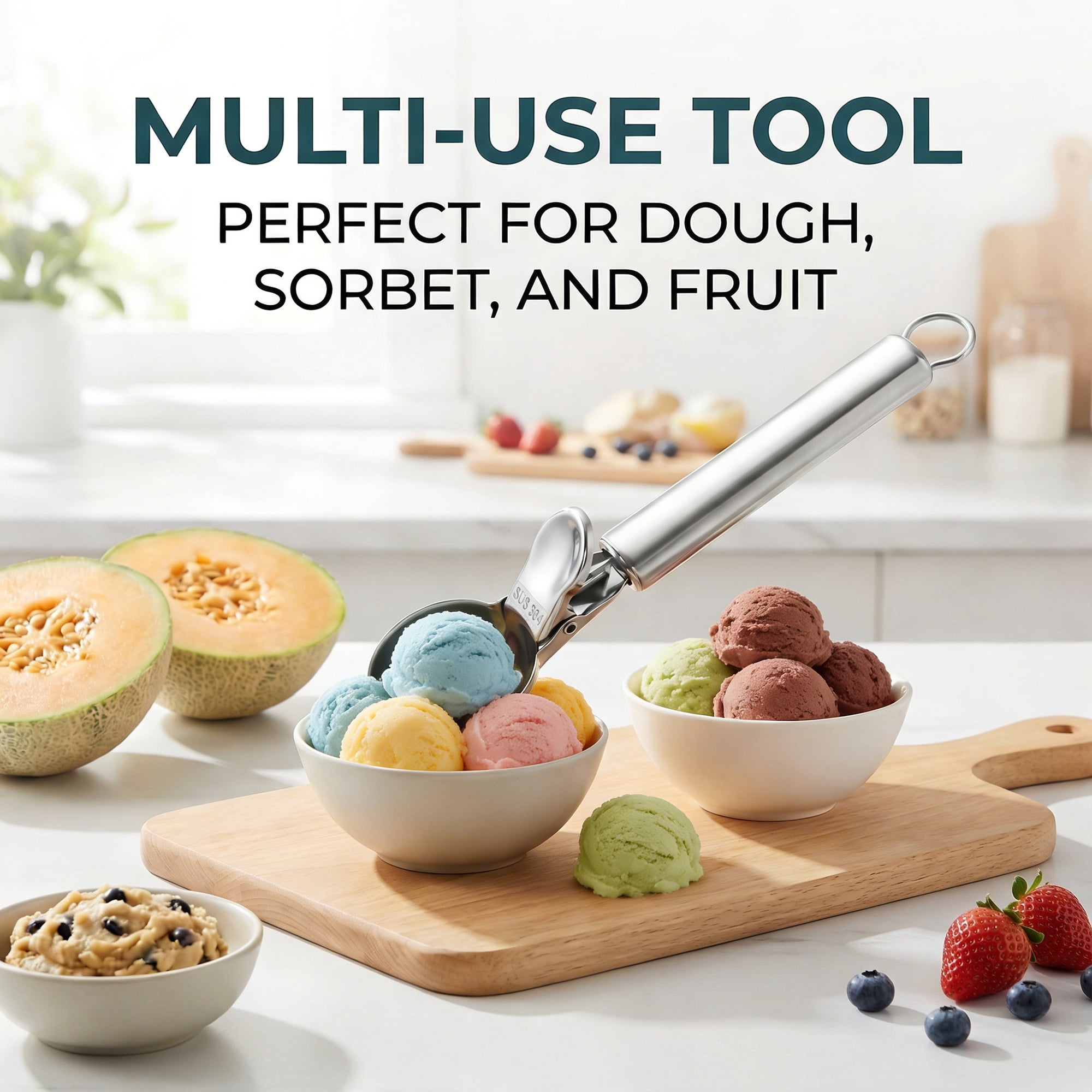 Unique Bargains Stainless Steel Ice Cream Scoop with Handle Silver 8.3in