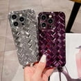 thumbnail image 4 of Compatible with iPhone 14 Pro Case-6.1 Inch, Fashion 3D Woven Pattern Plating Phone Case, Grid Printed case for Women Girls Soft Silicone Shockproof Camera Protective Back Cover-Purple, 4 of 15