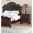 thumbnail image 2 of Dark Brown / Antique Cherry Cal King Size Bed 2x Nightstand 3pc Set Faux Leather Tufted Headboard Floral Design Bedframe Bedroom, 2 of 9