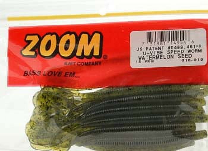 Zoom Ultra-vibe Speed Worm Freshwater Bass Soft Plastic Fishing Bait, June  Bug Red, 6, 15-pack 
