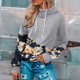 thumbnail image 2 of Sudadera con capucha de manga larga con estampado de flores Sudadera con capucha de moda para mujer con bolsillo para viajes en casa Deportes Gris L, 2 of 7