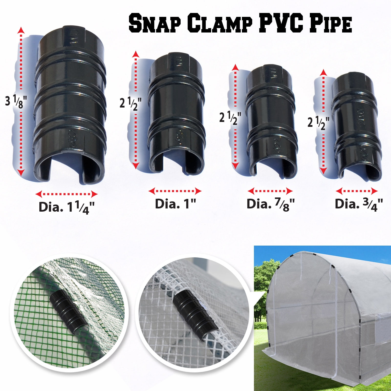 10Pack Plastic Black Snap Clamp for Greenhouse Frame Pipe Shelters Clip 3/4 inch 