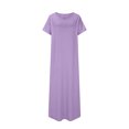 thumbnail image 5 of GaThRRgYP Women's Flowy Boho Short Sleeve Dress,Women's Solid Color Fashionable Casual Loose Short Sleeved V-neck Long Skirt Dress with Dress Purple XL, 5 of 6