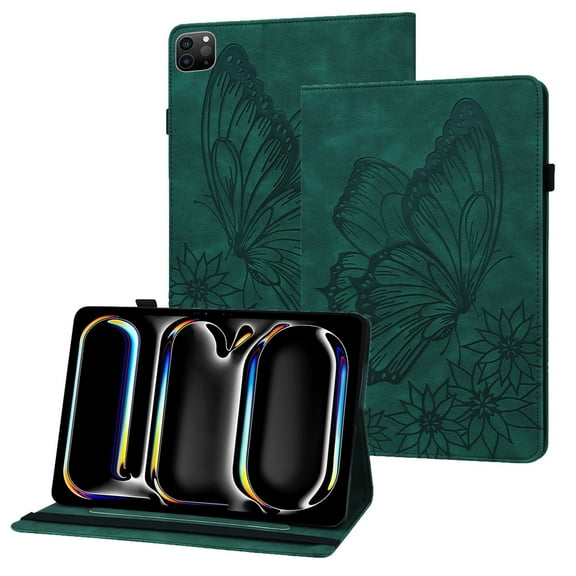 XYX Case for iPad Pro 11 2024 Release A2837 11 inch, Retro Butterfly Slim Folio Stand Cover (Green)