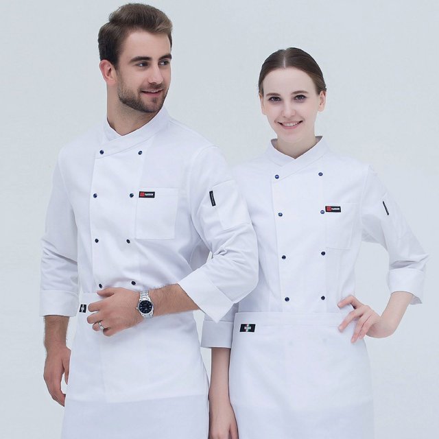 Atmospheric Men‘s Long-sleeved Kitchen Work Clothes - Chef Baker Cotton Clothes tzw