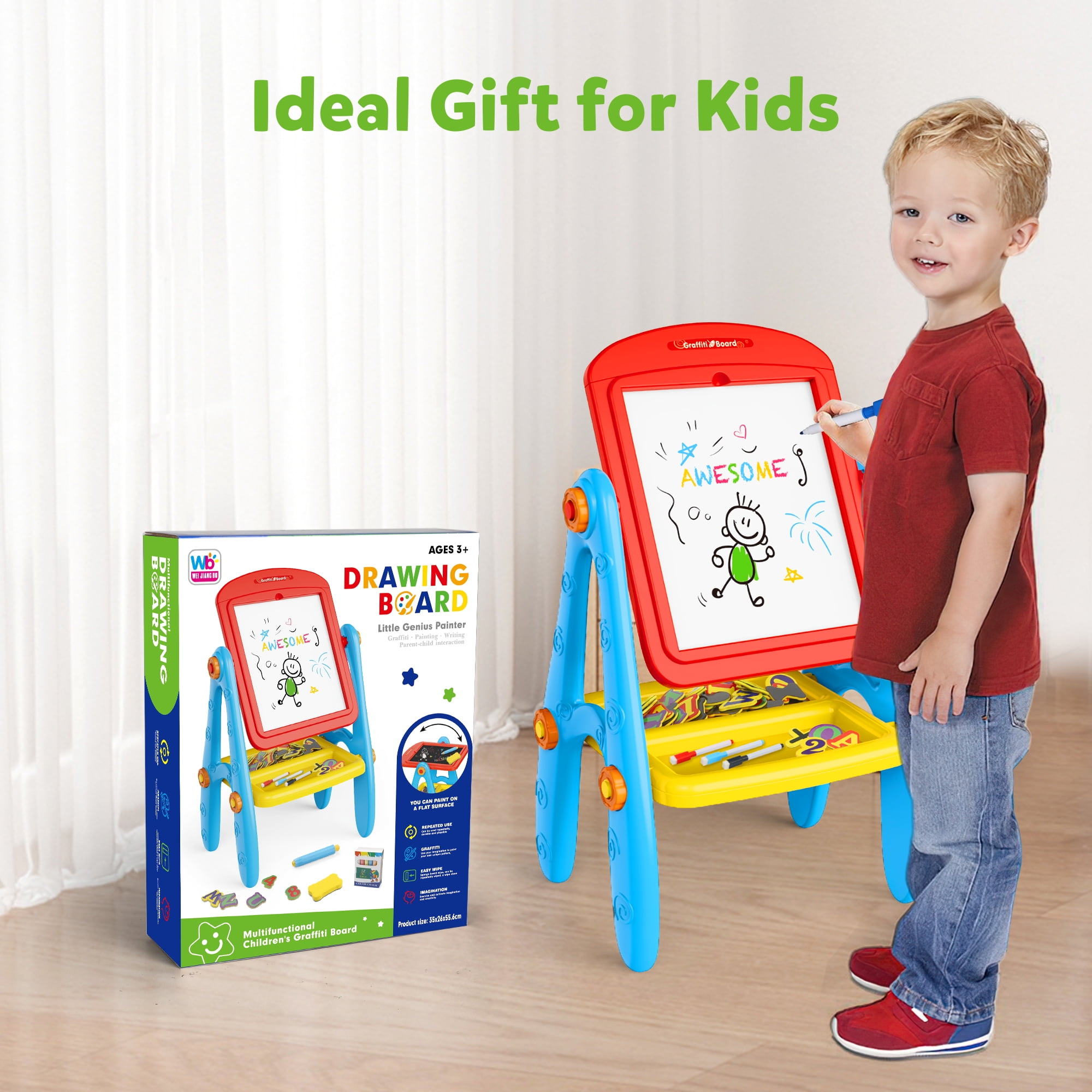 Freecat Easel for Kids, Double Sided Toddlers Art Easel with Magnetic White Board & Chalk Blackboard, Christmas Birthday Gift for Boys and Girls Age 2 3 4 5 6