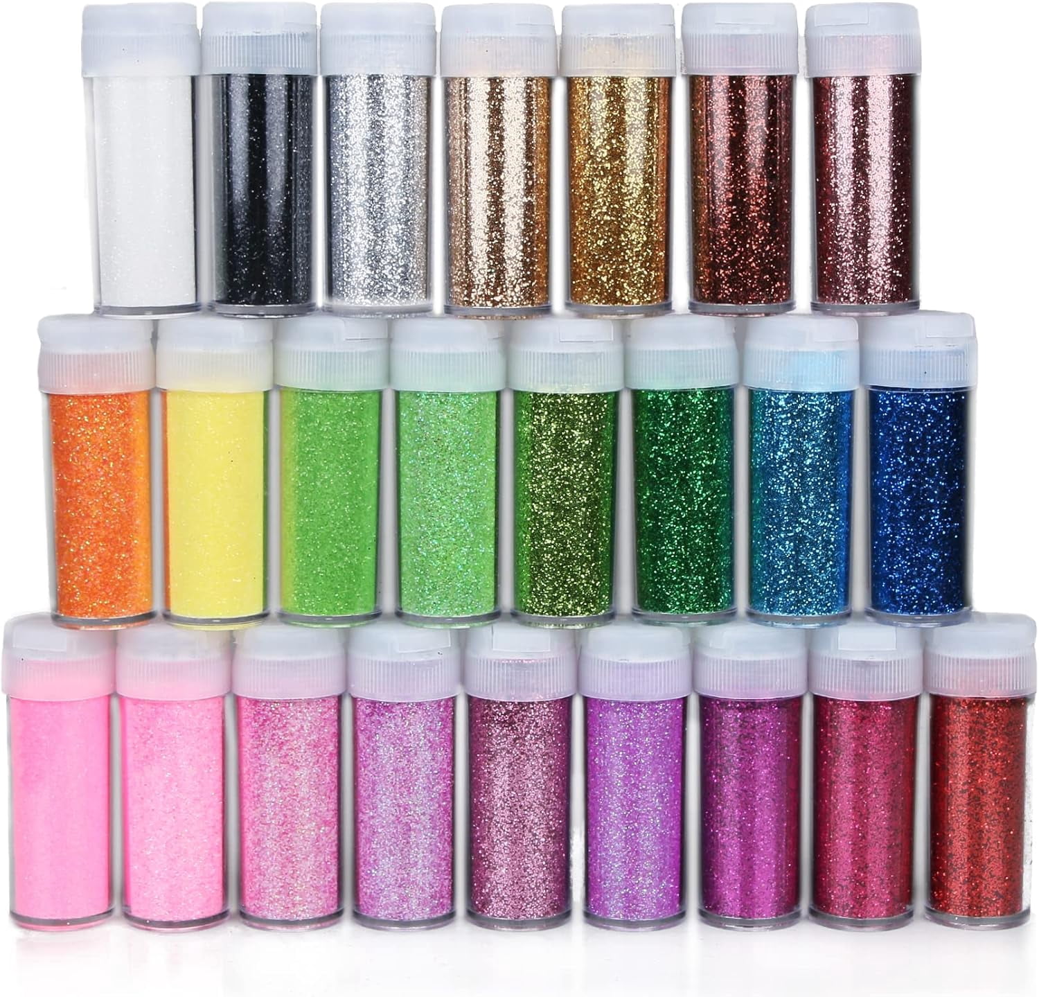 24 Colors Extra Fine Iridescent Rainbow Glitter Set for Resin Craft, Nail Art, Makeup, Face, Hair, Christmas, Halloween, Tumbler, Arts, Crafts