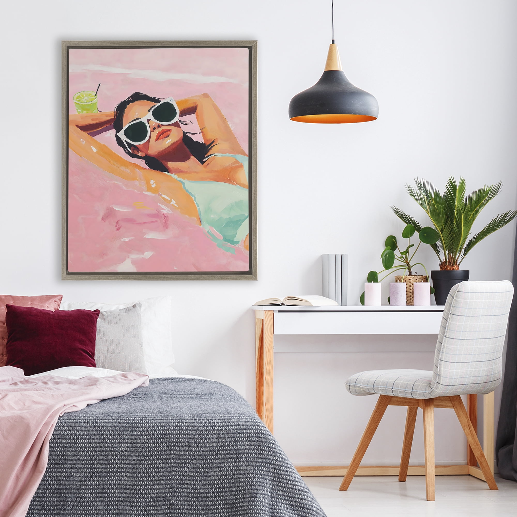 Stupell Industries Trendy Summer Girl Brown Framed Floater Canvas Wall Art, design by The Prints Vibe
