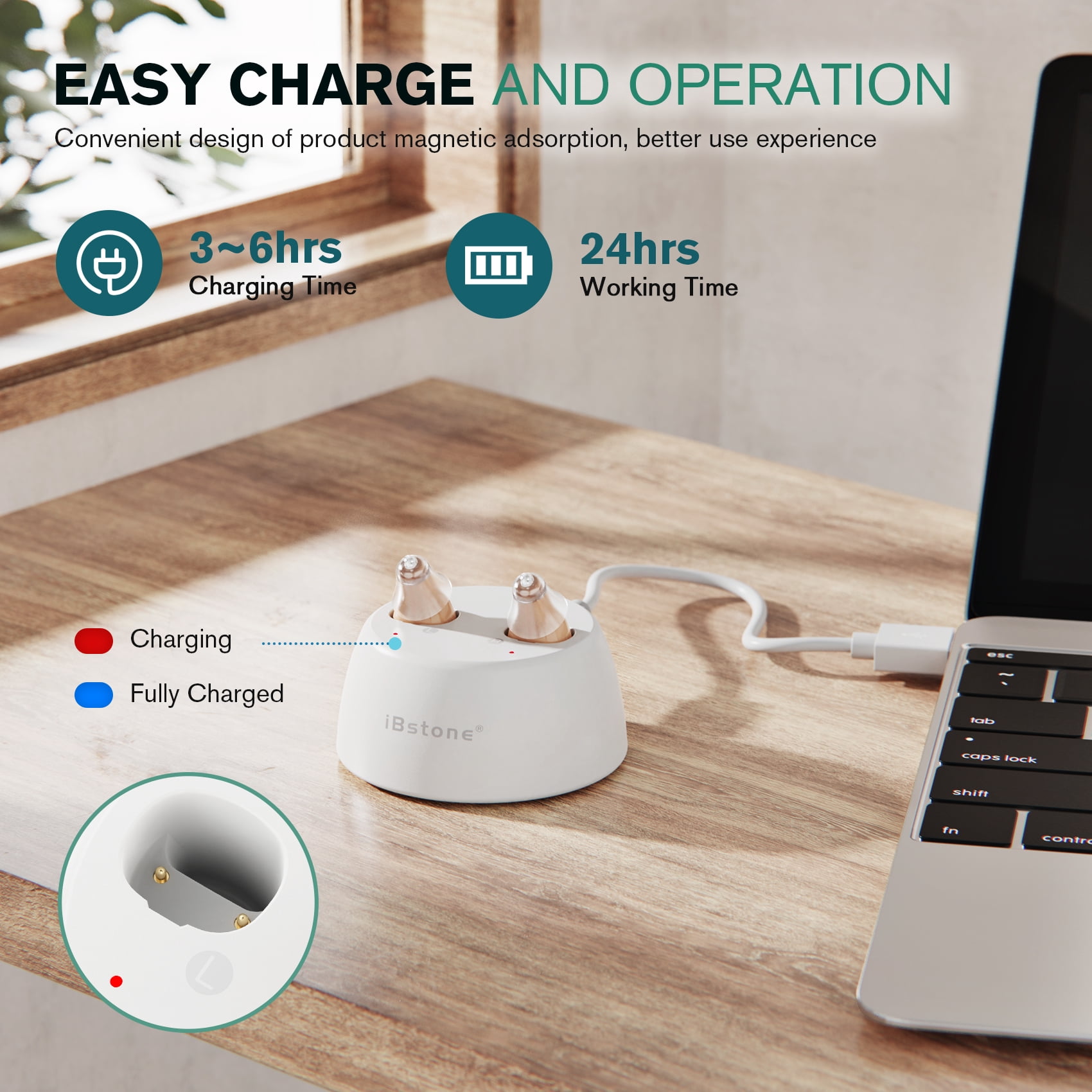 iBstone HA-K19 Rechargeable hearing aids, Completely-in-Canal (CIC) Mini aid for Seniors & Adults, Good Gift for Mother's Day, Beige, Pair