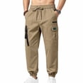 thumbnail image 4 of Men's Techwear Cargo Joggers Baggy 2026 Fall Fashion Streetwear Pants Elastic Waist Drawstring Tapered with Flap Pockets Casual Wear, Khaki, XL, 4 of 9