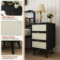 thumbnail image 5 of Rattan Nightstand Set of 2, End Table Rattan Bedside Table with Storage 3-Drawer Side Table with 3 Hand Made Rattan Decorated Drawers Wood Accent Table, Black 2 Pack, 5 of 5