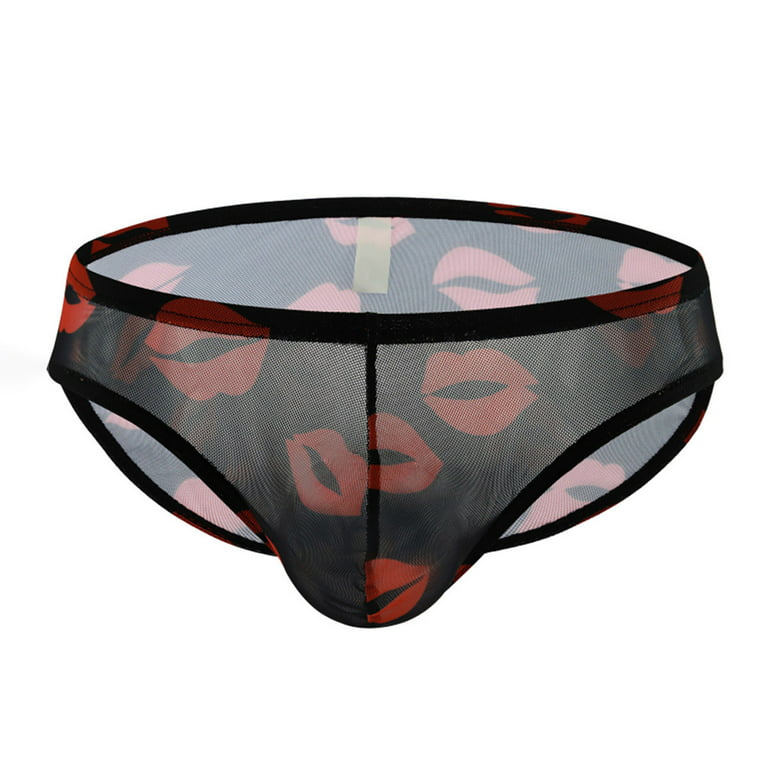 Honeeladyy Men Casual Solid Breathable Comfortable Underwear Men And Women  Red Lips Attractive Comfortable Spice Briefs Low Waist Transparent Gauze