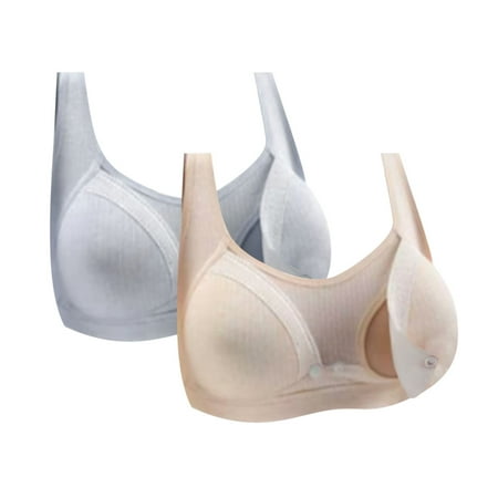 Ahuyic 2pack Nursing Bras for Breastfeeding Women Maternity Bra Front Buckle Breastfeeding Bralette Beige Gray XXL