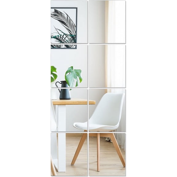 Full Length Combine Mirror Tiles x 4Pcs Frameless Wall Mounted Glass Wall Mirror for Gym Door Bedroom Living Room