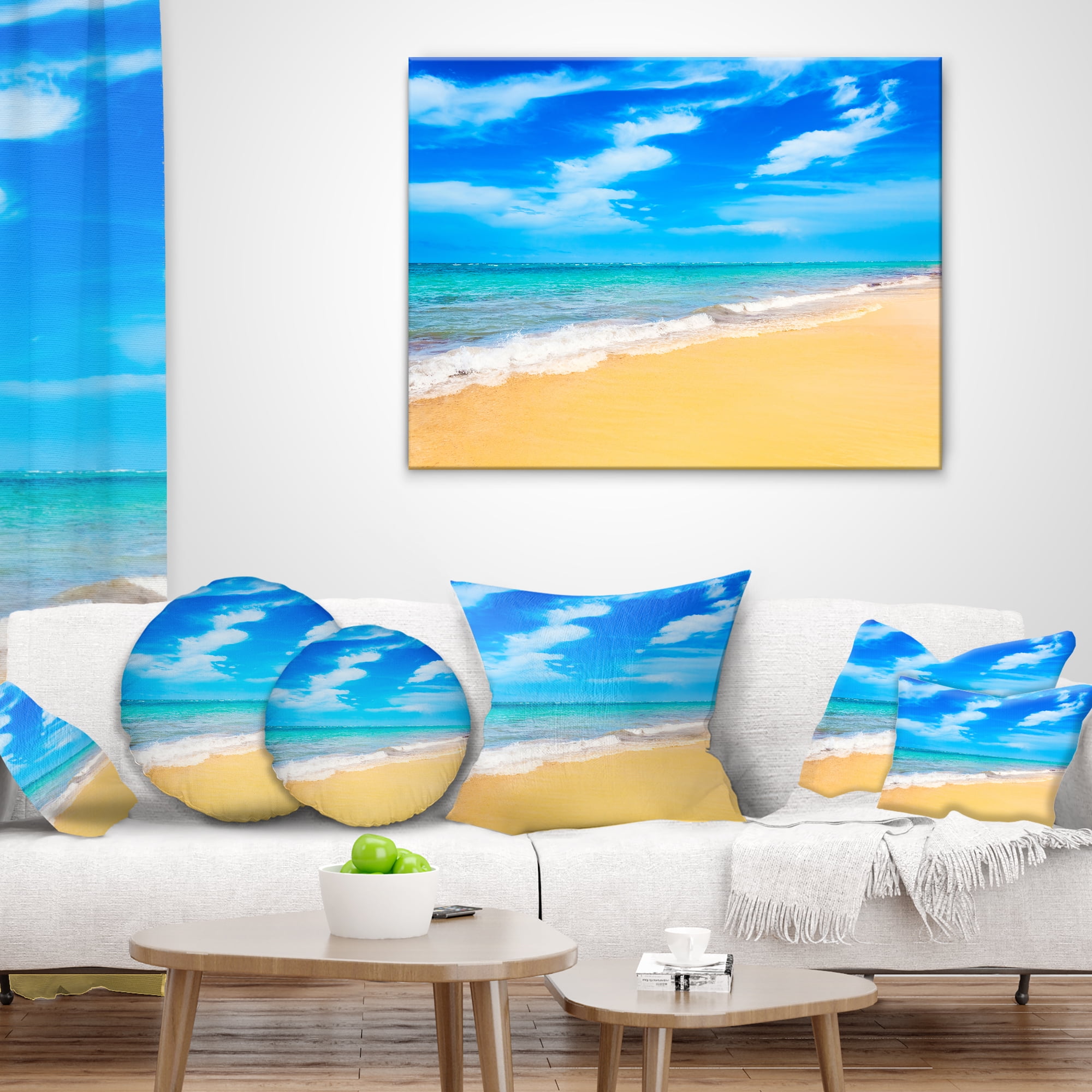 Designart Blue Sandy Tropical Sea Beach - Seascape Throw Pillow - 16x16