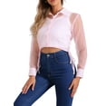 thumbnail image 4 of INSPIRE CHIC Women's Button-Front Point Collar Mesh Sheer Long Sleeve Shirt Tops XL Light Pink, 4 of 6